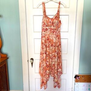Derek Heart Asymmetrical Floral Dress in Peach and White